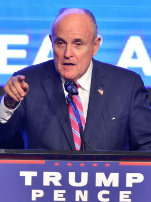 Former Mayor of New York City Rudy Giuliani introduces then Republican presidential nominee Donald Trump during a campaign event in 2016.