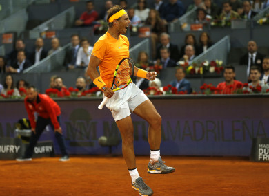 Rafael Nadal from Spain celebrates his victory over Diego Schwartzman from Argentina.