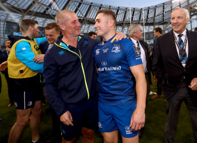 Lancaster celebrates Saturday's win with Jordan Larmour.