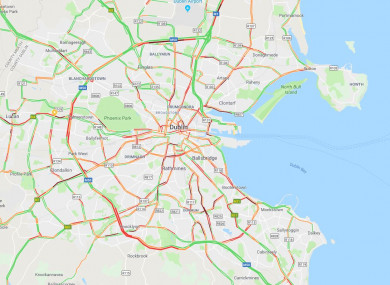 A screengrab depicting the traffic situation at 8.30am this morning (Google)