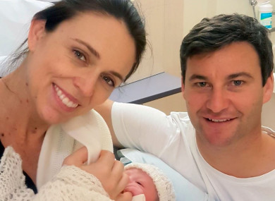 Jacinda Ardern with her husband Clarke Gayford and daughter Neve Te Aroha Ardern Gayford.