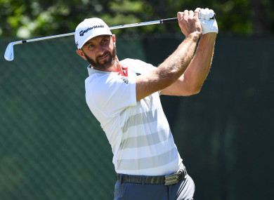 Dustin Johnson tees off the second hole during the first round of the US Open golf tournament at Shinnecock Hills.
