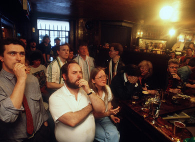 Ireland fans in Toner's Bar in Dublin during the Italia '90 campaign opener with England.
