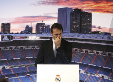 An emotional Lopetegui at his unveiling as Real Madrid manager.