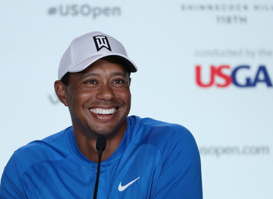 Woods speaking at a press conference earlier.