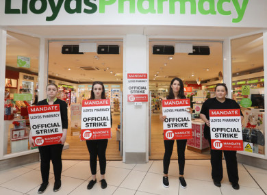 Lloyds workers Amy Bannon, Tara Flanagan, Deirdre Walshe and Debbie Kelly outside the Nutgrove store last week.