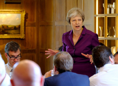 Prime Minister Theresa May speaks during a cabinet meeting at Chequers.