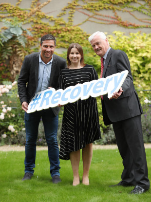 Kenny Egan with Maebh Mullany and Dr John O'Connor at the launch of recovery month.