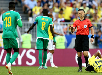 Senegal players during the clash with Colombia