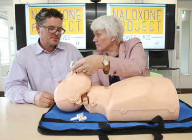 HSE chief pharmacist Denis O'Driscoll with Minister Catherine Byrne at event to promote use of Naloxone yesterday.