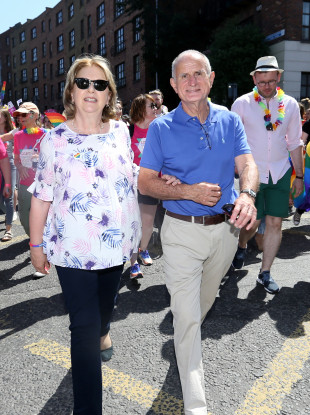 Former Irish President Mary McAleese and her husband Martin taking part in the Gay Pride Parade in Dublin in June.