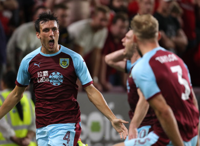 Jack Cork celebrates after breaking the deadlock in extra time.