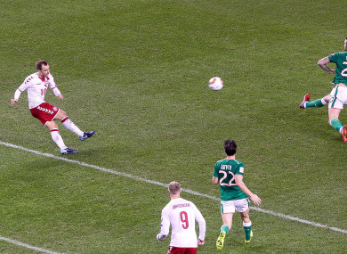 Eriksen scoring at the Aviva Stadium.