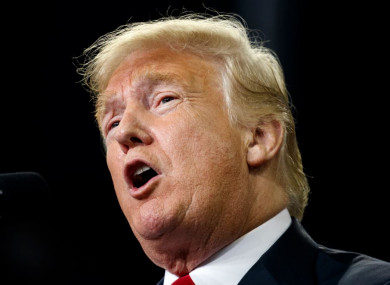 Donald Trump pictured at a rally in Evansville, Indiana yesterday.