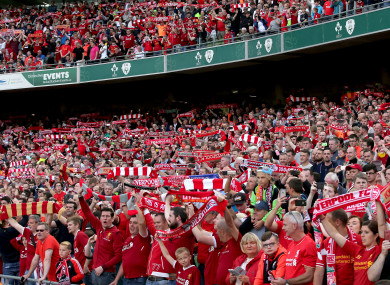 Liverpool fans packing out the Aviva Stadium last week.