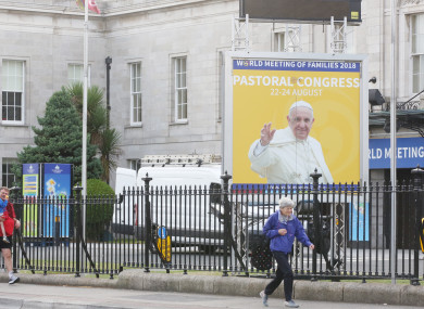 A poster for the papal visit outside the RDS in Dublin.