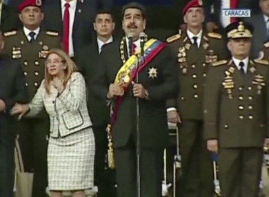 Venezuela president Nicolas Maduro after being startled by an explosion