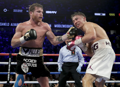 Canelo Alvarez lands a punch against Gennady Golovkin in the 12th round.