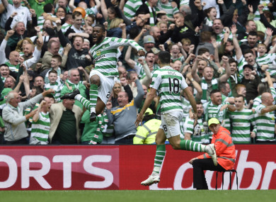 Olivier Ntcham celebrates with Tom Rogic after giving Celtic the lead.