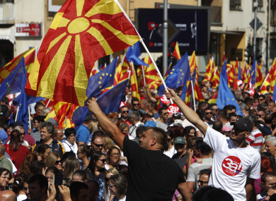 Thousands of people marched in downtown of capital Skopje to support a forthcoming key referendum on changing Macedonia’s name