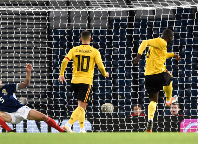 Belgium's Romelu Lukaku scores his side's first goal of the game.
