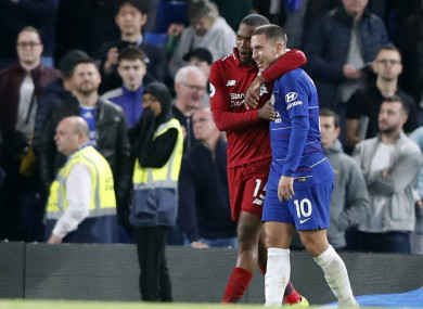 Chelsea's Eden Hazard and Liverpool's Daniel Sturridge after last Saturday's game.
