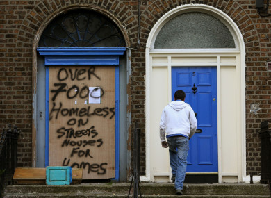 Graffiti on a boarded up building on Seville Place in Dublin.