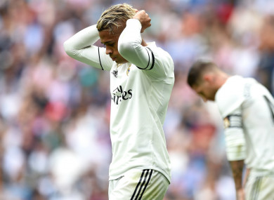 Mariano Diaz reacts during Real Madrid's game with Levante
