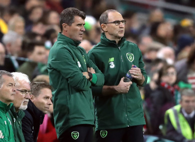 Roy Keane and Martin O'Neill during last night's game against Wales in Dublin.