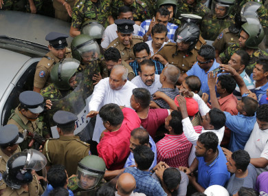 Sri Lankan security forces are deployed near the petroleum ministry building in Colombo, Sri Lanka