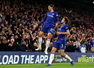 Morata celebrates his second goal against Palace.