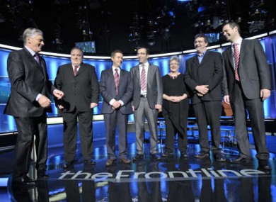 The six Donegal South-West candidates pose with Pat Kenny in November. Ann Sweeney, third from right, has been referred to Gardaí over her failure to provide a statement of her election expenses.