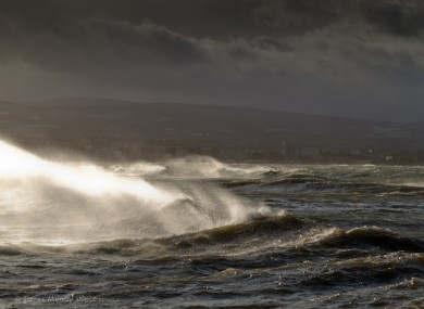 Waves off Poolbeg in Dublin earlier today