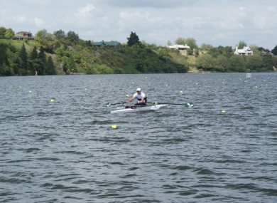 Karol Doherty competing in a rowing event.