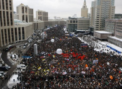 Tens of thousands rally in Moscow against election fraud.