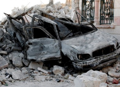 A damaged car in the streets of Azaz, 32km from Aleppo.