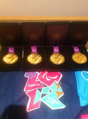A shot of Jason Smyth's four gold medals, as tweeted by Michael McKillop.