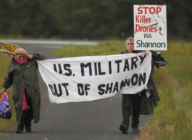 Shannon Peace activists Niall Farrell and Margaretta D'arcy as they attempt to block the runway of Shannon Airport, Sunday October 7, 2012.