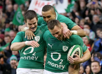 Three of the Irish tryscorers: Sexton, Zebo and Bowe.
