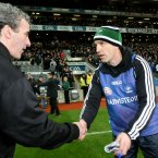 Kildare Mmnager Kieran McGeeney and Jim McGuinness of Donegal shake hands after the game. Pic: INPHO/Ryan Byrne
