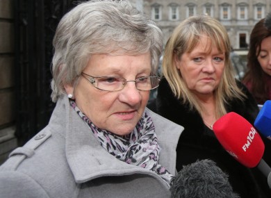 Marina Gambold and Maureen Sullivan, who worked in Magdalene Laundries, outside Leinster House last week.