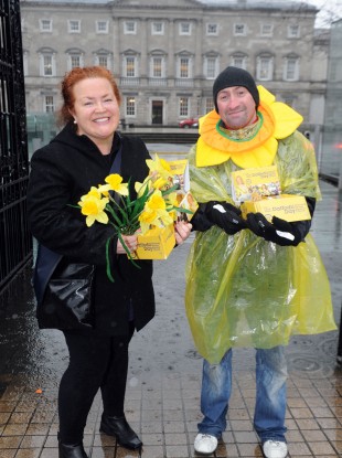 Irish Cancer Society Daffodil Day volunteers, braving the rain to help raise vital funds for those with, and affected by cancer, in Ireland.