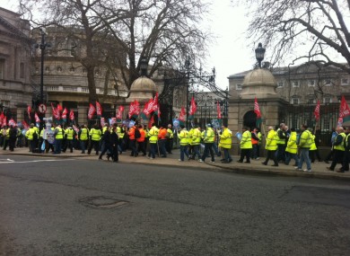 SIPTU members holding the protest outside the Dáil this lunchtime