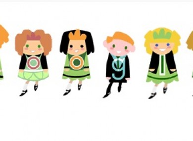 This year's St Patrick's Day doodle featured moving Irish dancers.