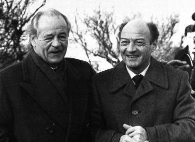 Alfred Henry 'Freddy' Heineken, left, and his chauffeur Ab Doderer, pictured in December 1983 after being released following a three-week kidnapping. Their abductor, Willem Holleeder, has been arrested.