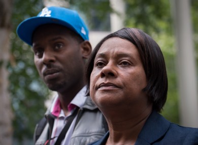 Doreen Lawrence, mother of murdered teenager Stephen Lawrence, leaves the Home Office with her son Stuart following a meeting with the Home Secretary Theresa May.