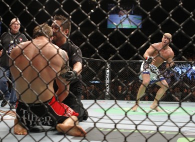 Tito Ortiz celebrates beating Ryan Bader in 2011.