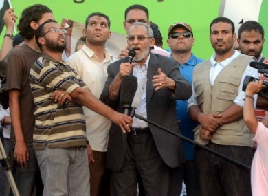 Mohammed Badie speaks to a Cairo crowd in July