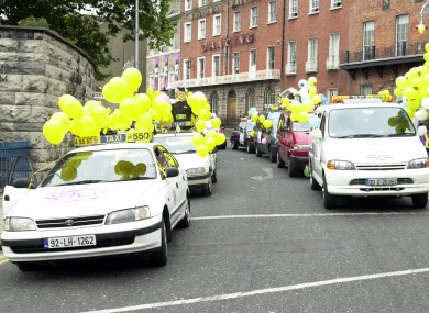Taxis taking part in the outing in 2000.