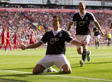 Southampton's Dejan Lovren celebrates after condemning Liverpool to their first defeat of the season.